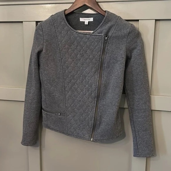 Athleta Belvedere Moto Jacket Quilted Stretch Knit Heathered Gray Size XS - Picture 5 of 10